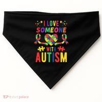 I Love Someone With Autism Ribbon Heart USA-Made Doggie Bandana thumb 0
