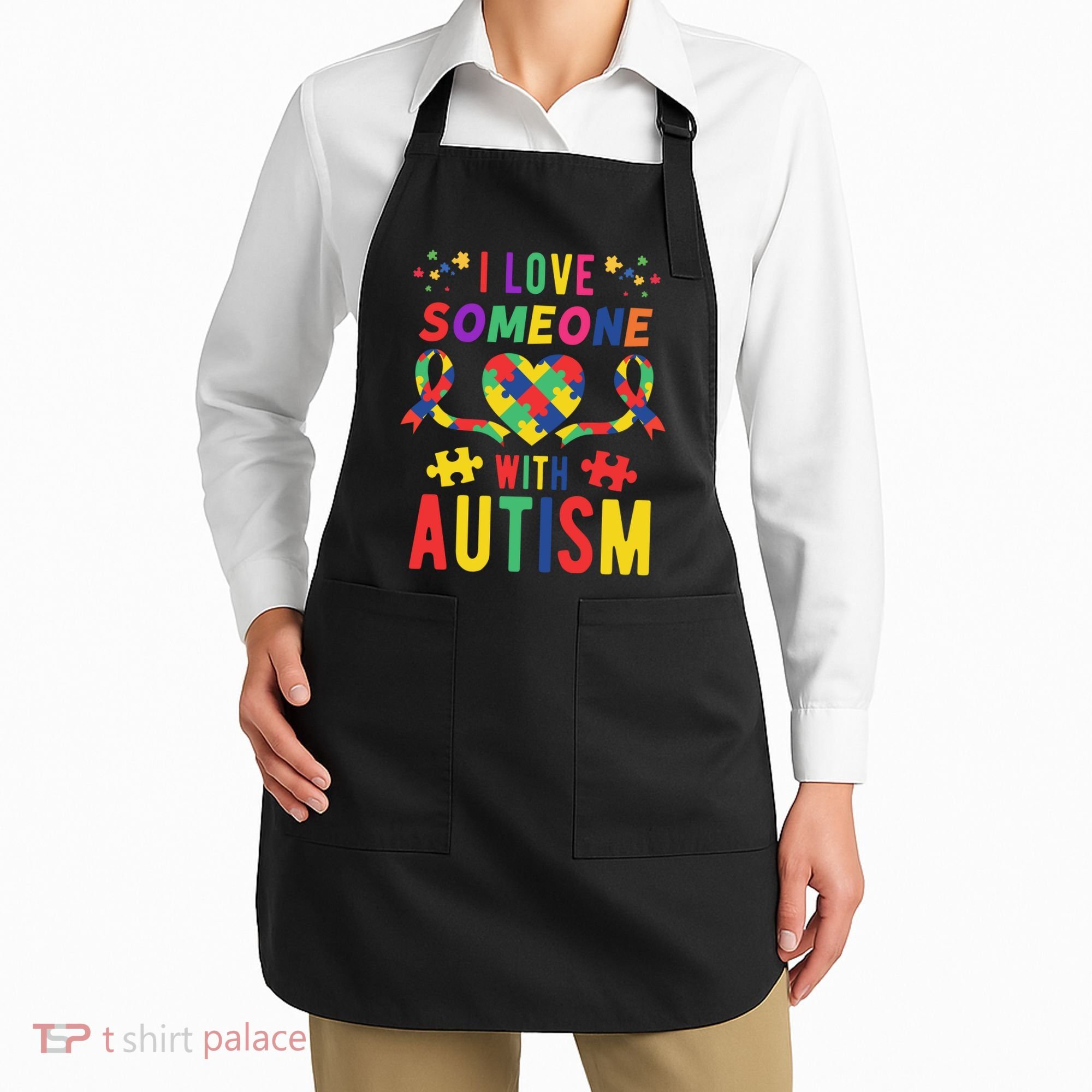 I Love Someone With Autism Ribbon Heart Apron