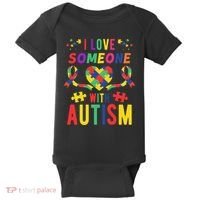 I Love Someone With Autism Ribbon Heart Baby Bodysuit thumb 0
