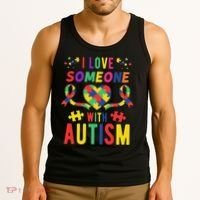 I Love Someone With Autism Ribbon Heart Tank Top thumb 3
