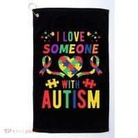 I Love Someone With Autism Ribbon Heart Golf Towel thumb 0