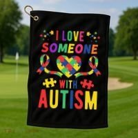 I Love Someone With Autism Ribbon Heart Golf Towel thumb 1