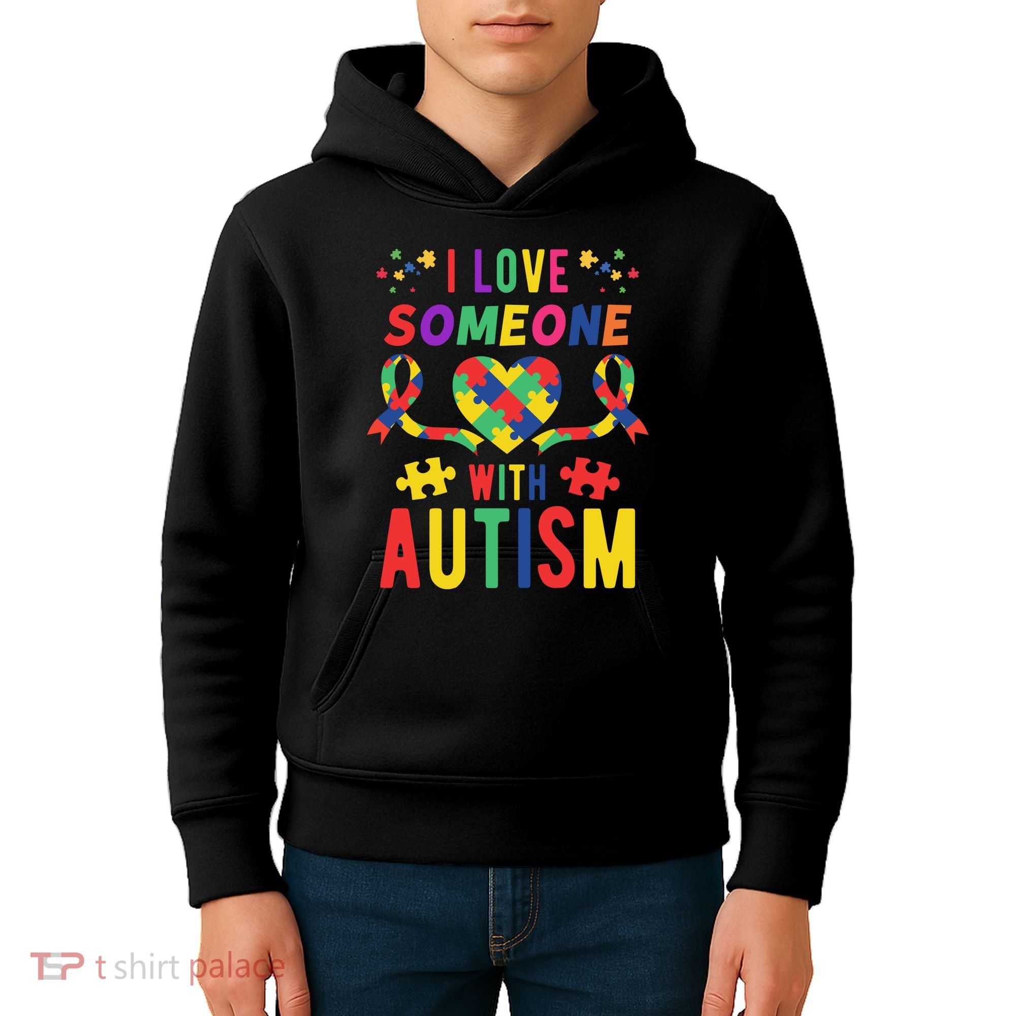 I Love Someone With Autism Ribbon Heart Kids Hoodie
