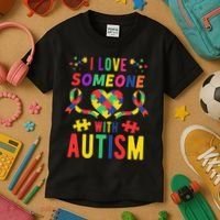 I Love Someone With Autism Ribbon Heart Kids T-Shirt thumb 3