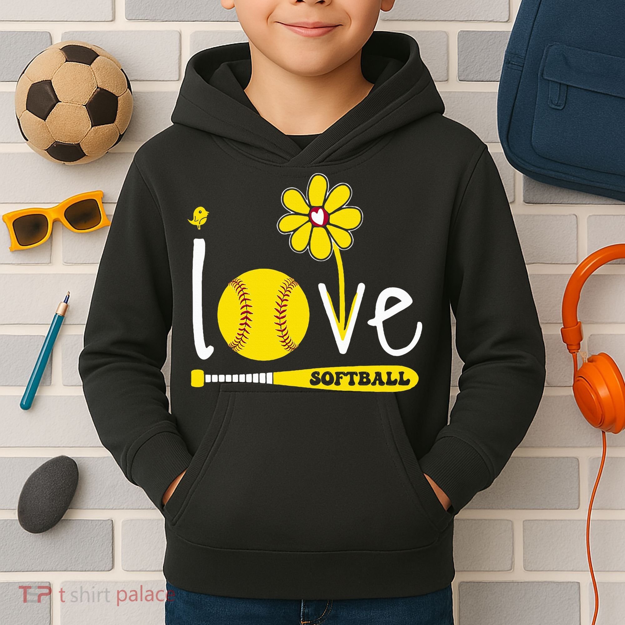 I Love Softball Kids Hoodie