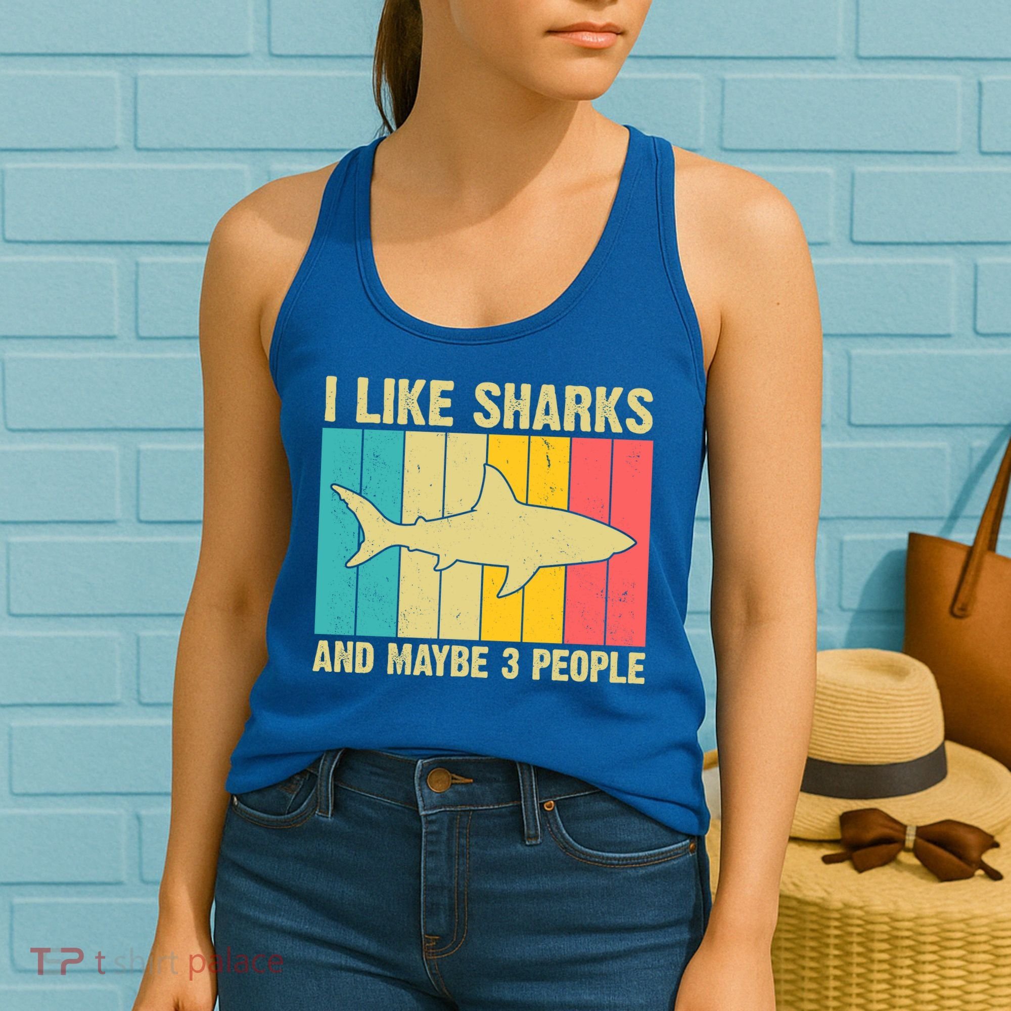 I Like Sharks And Maybe 3 People Funny Shark Lover Women's Tank Top