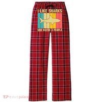 I Like Sharks And Maybe 3 People Funny Shark Lover Women's Flannel Plaid Pajama Pants thumb 0