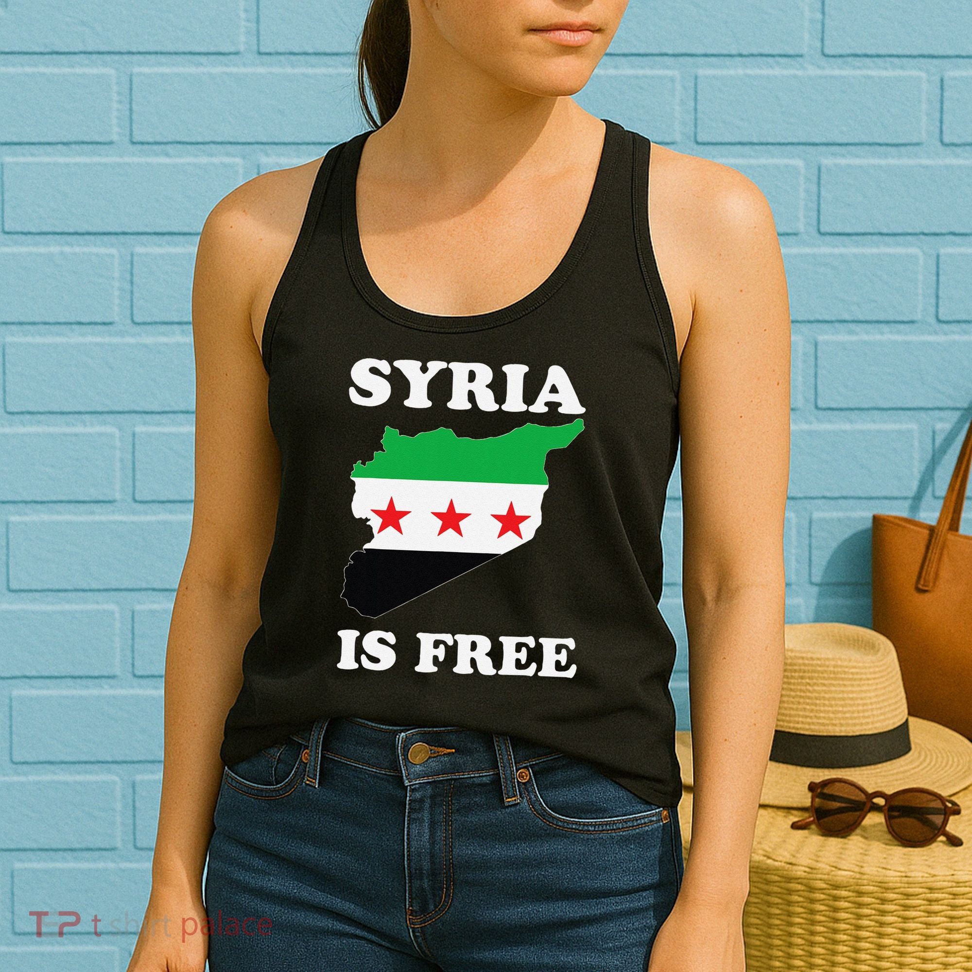 I Love Syria Is Free Syrian Map New Syrian Flag Women's Tank Top