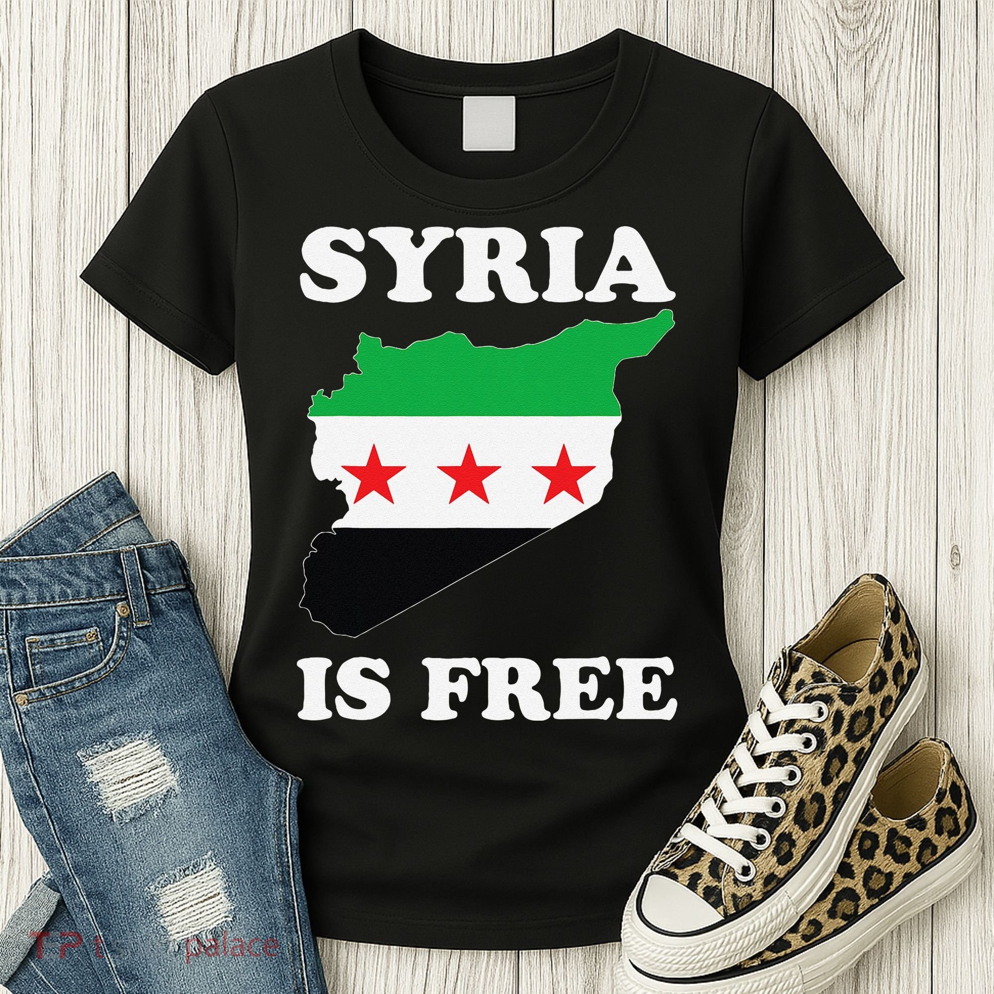 I Love Syria Is Free Syrian Map New Syrian Flag Women's T-Shirt