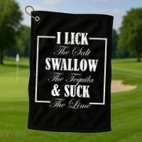 I Lick Salt Swallow Tequila Suck Lime Cinco De Mayo Mexico Cute Gift Golf Towel thumb 1