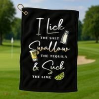 I Lick Salt Swallow Tequila Suck Lime Cinco De Mayo Mexico Golf Towel thumb 1