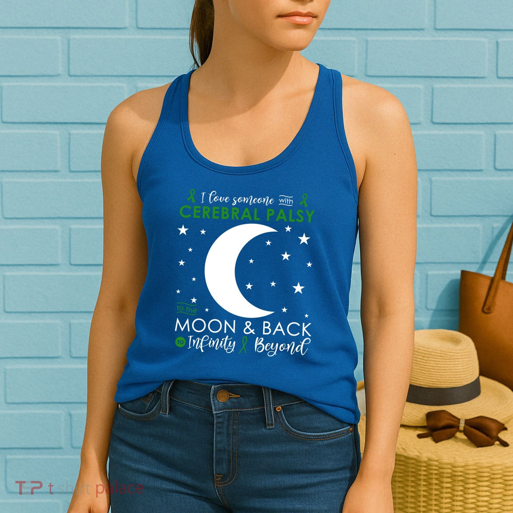 I Love Someone To The Moon And Back Cerebral Palsy Awareness Gift Women's Tank Top