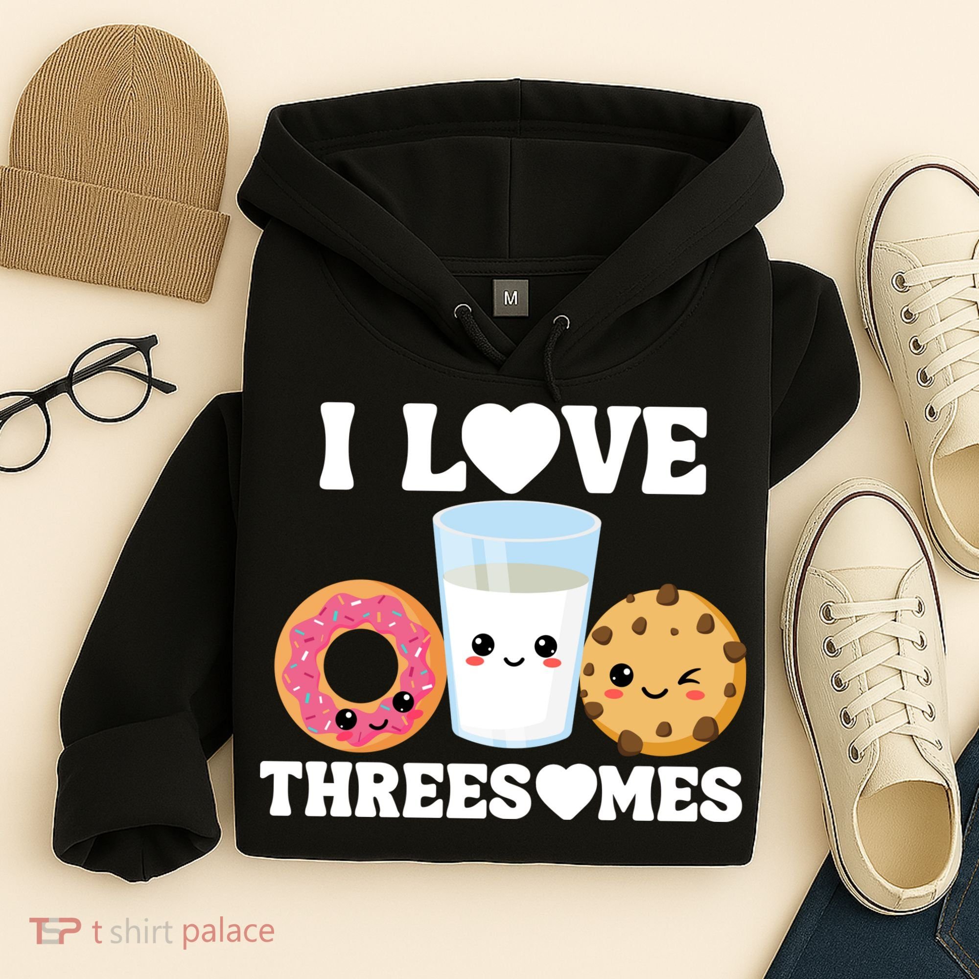 I Love Threesomes Donut Cookie Milk Valentine Pun Hoodie