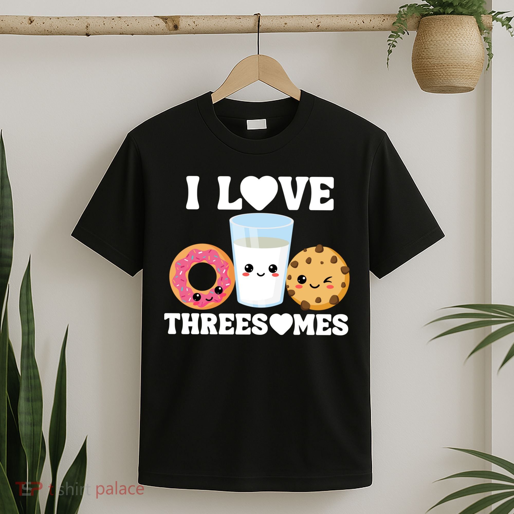I Love Threesomes Donut Cookie Milk Valentine Pun T-Shirt