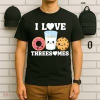 I Love Threesomes Donut Cookie Milk Valentine Pun T-Shirt thumb 6