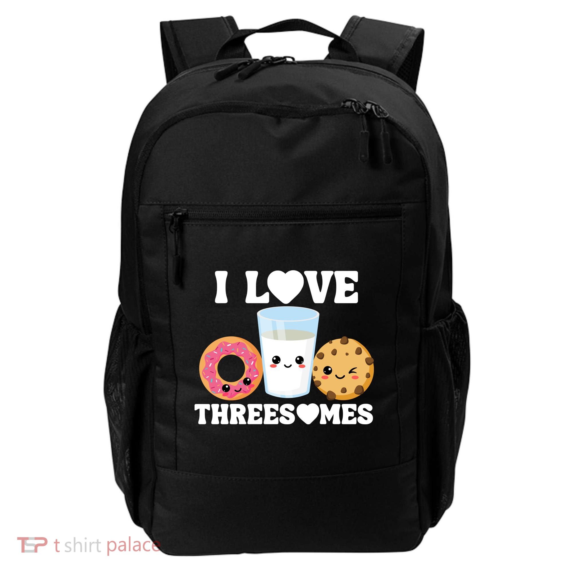 I Love Threesomes Donut Cookie Milk Valentine Pun Backpack