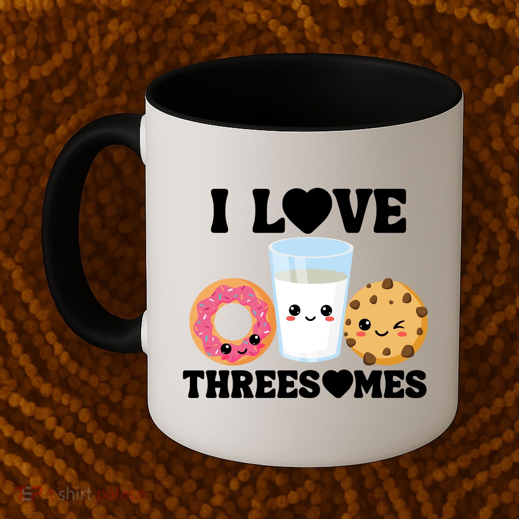 I Love Threesomes Donut Cookie Milk Valentine Pun Coffee Mug