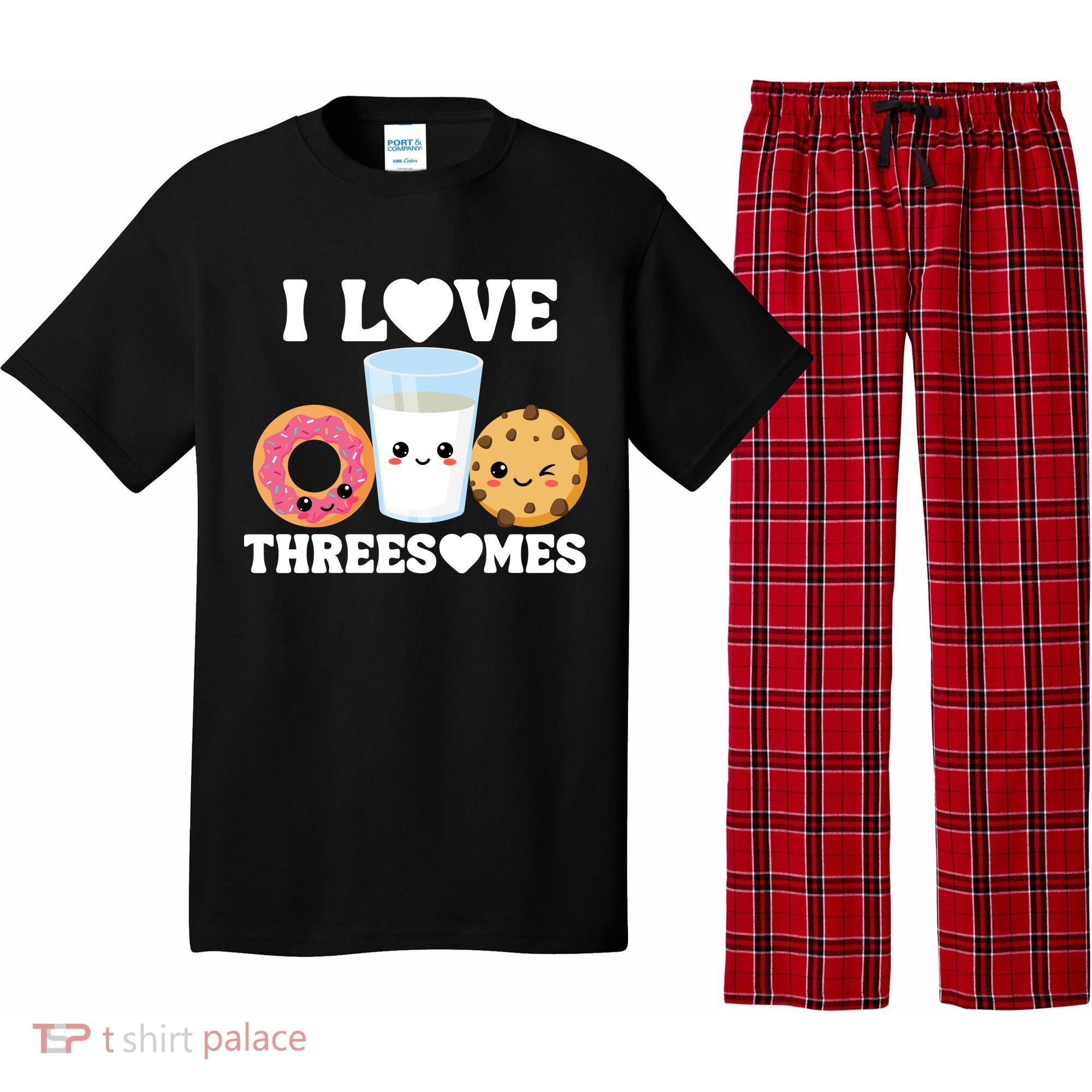 I Love Threesomes Donut Cookie Milk Valentine Pun Pajama Set