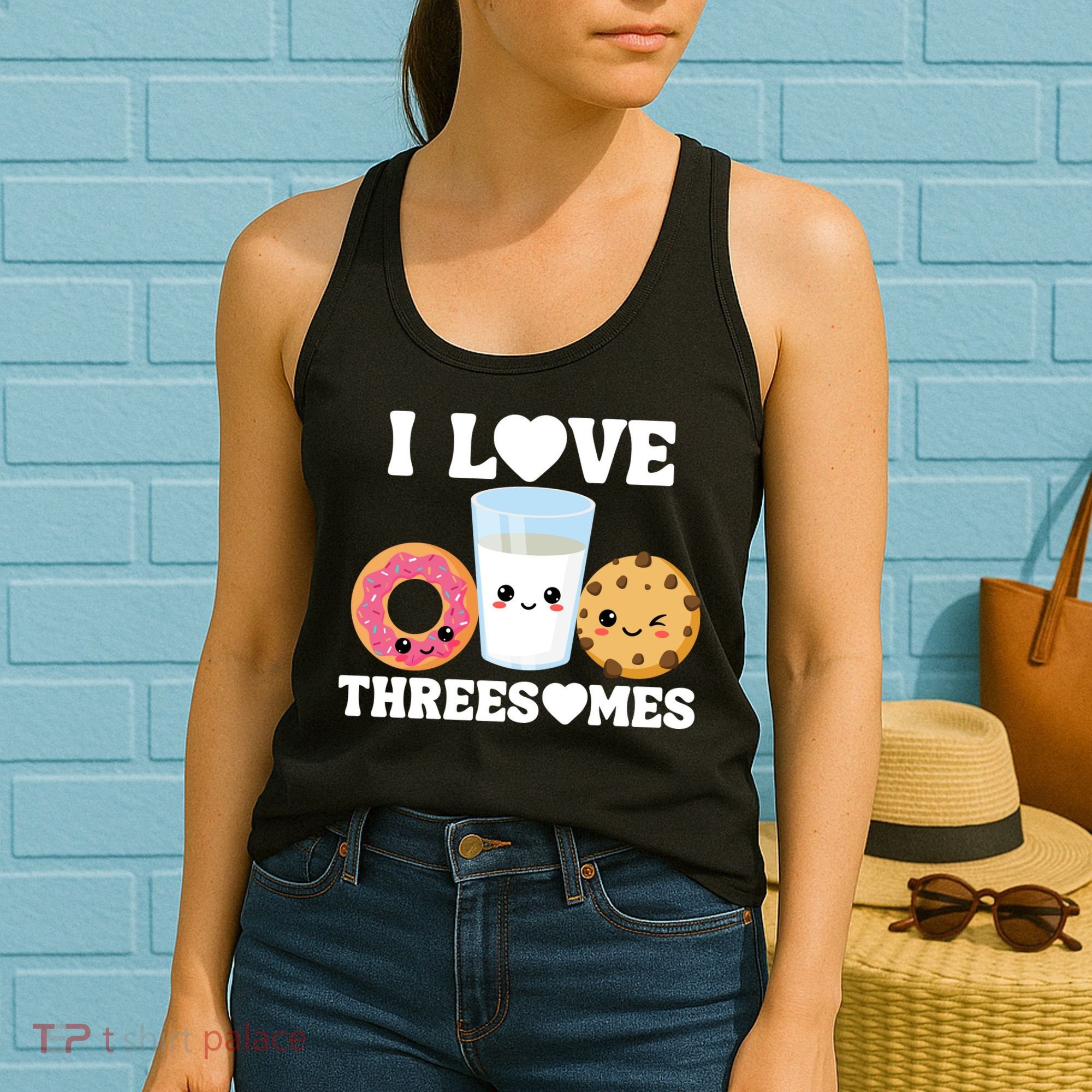 I Love Threesomes Donut Cookie Milk Valentine Pun Women's Tank Top