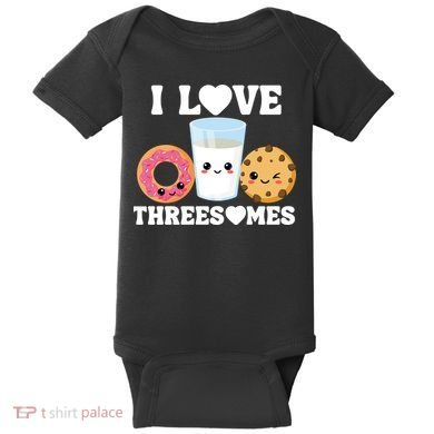 I Love Threesomes Donut Cookie Milk Valentine Pun Baby Bodysuit