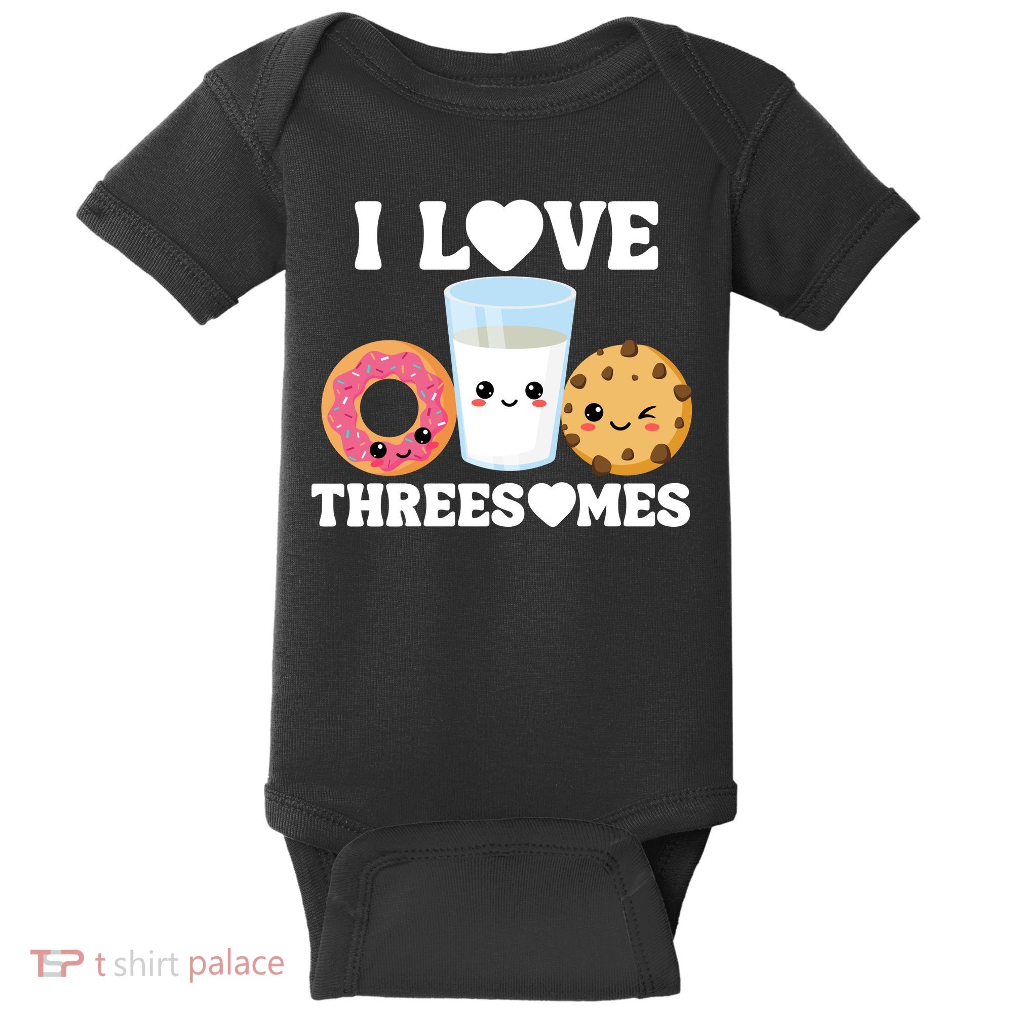 I Love Threesomes Donut Cookie Milk Valentine Pun Baby Bodysuit