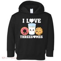 I Love Threesomes Donut Cookie Milk Valentine Pun Toddler Hoodie thumb 0