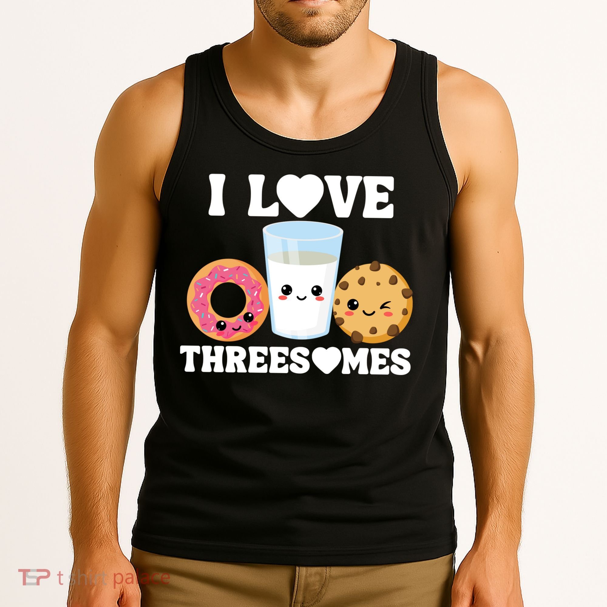 I Love Threesomes Donut Cookie Milk Valentine Pun Tank Top