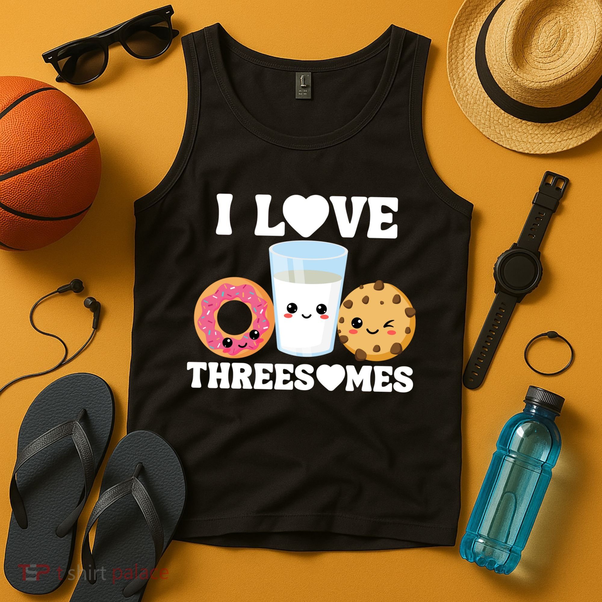 I Love Threesomes Donut Cookie Milk Valentine Pun Tank Top