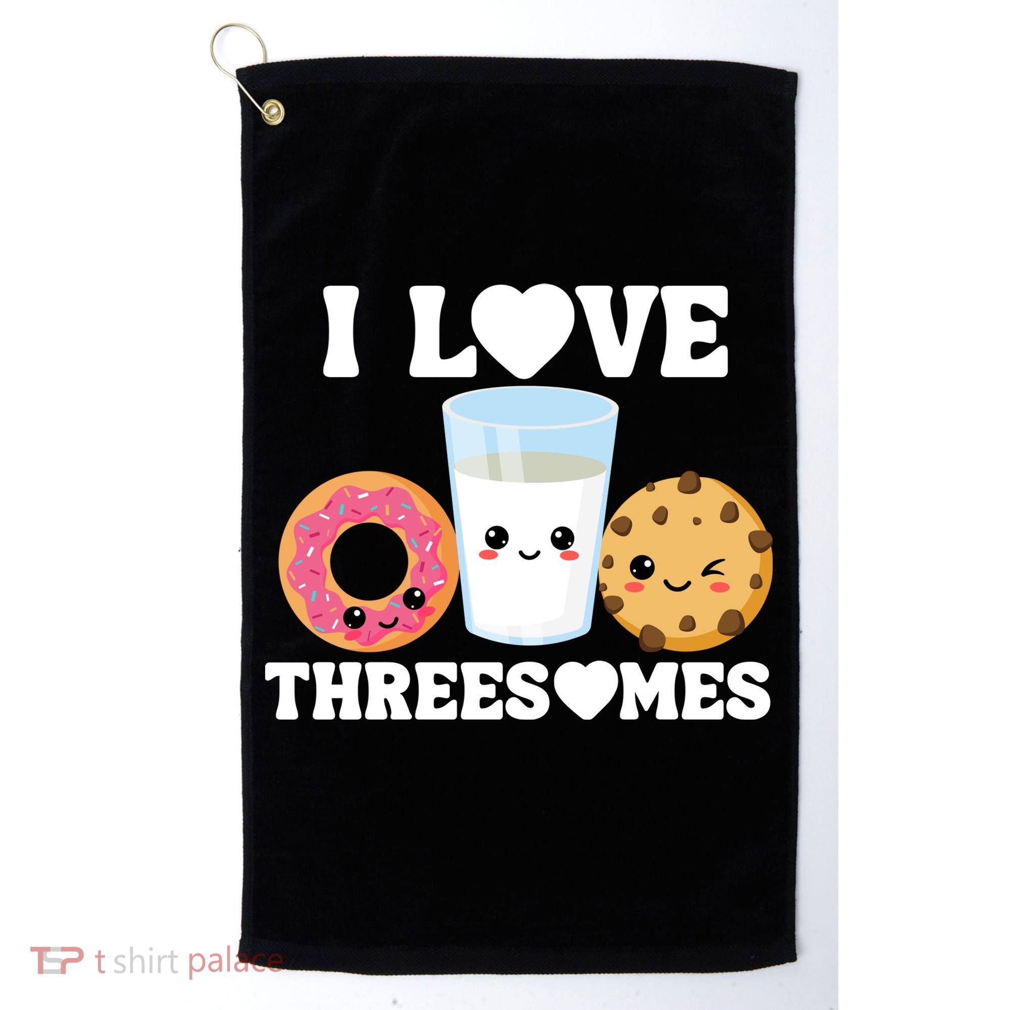 I Love Threesomes Donut Cookie Milk Valentine Pun Golf Towel