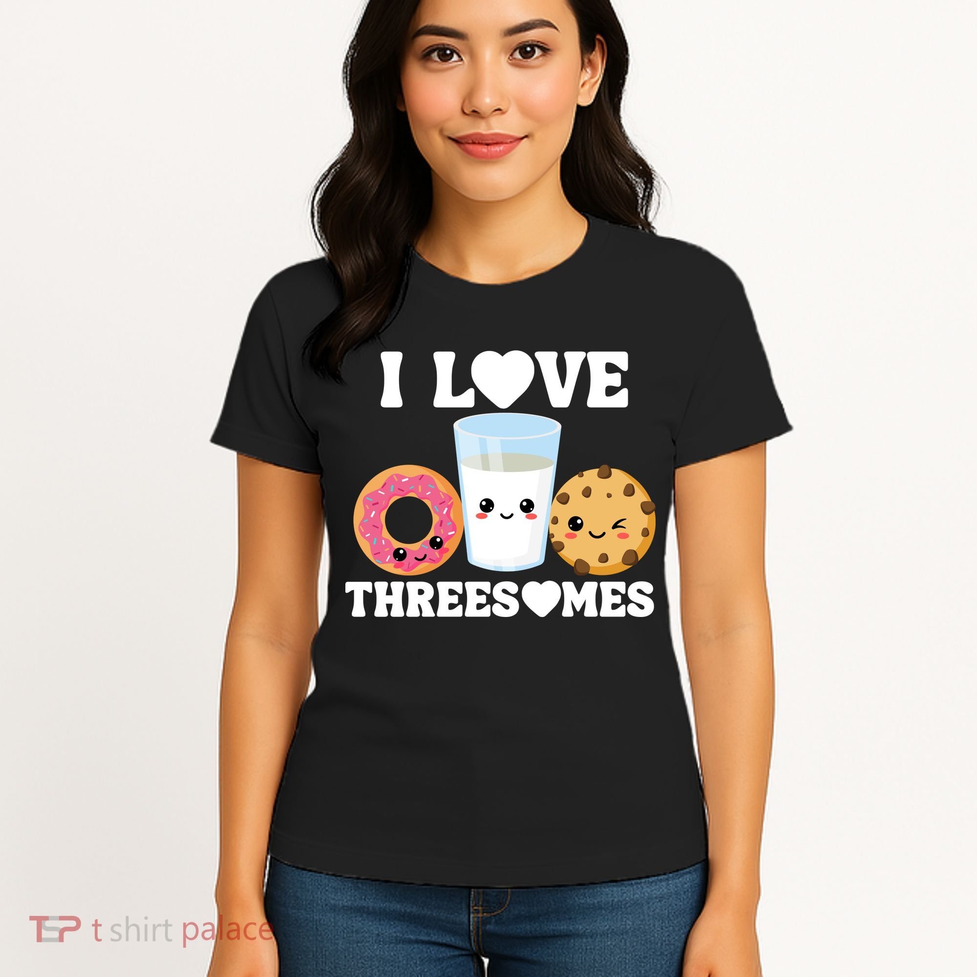 I Love Threesomes Donut Cookie Milk Valentine Pun Women's T-Shirt