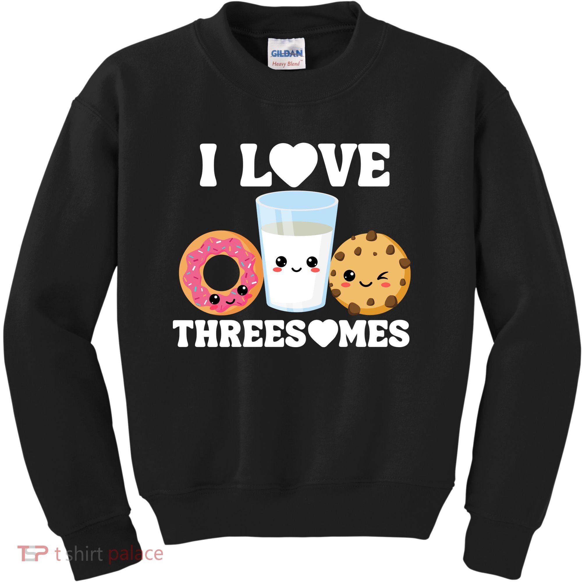 I Love Threesomes Donut Cookie Milk Valentine Pun Kids Sweatshirt