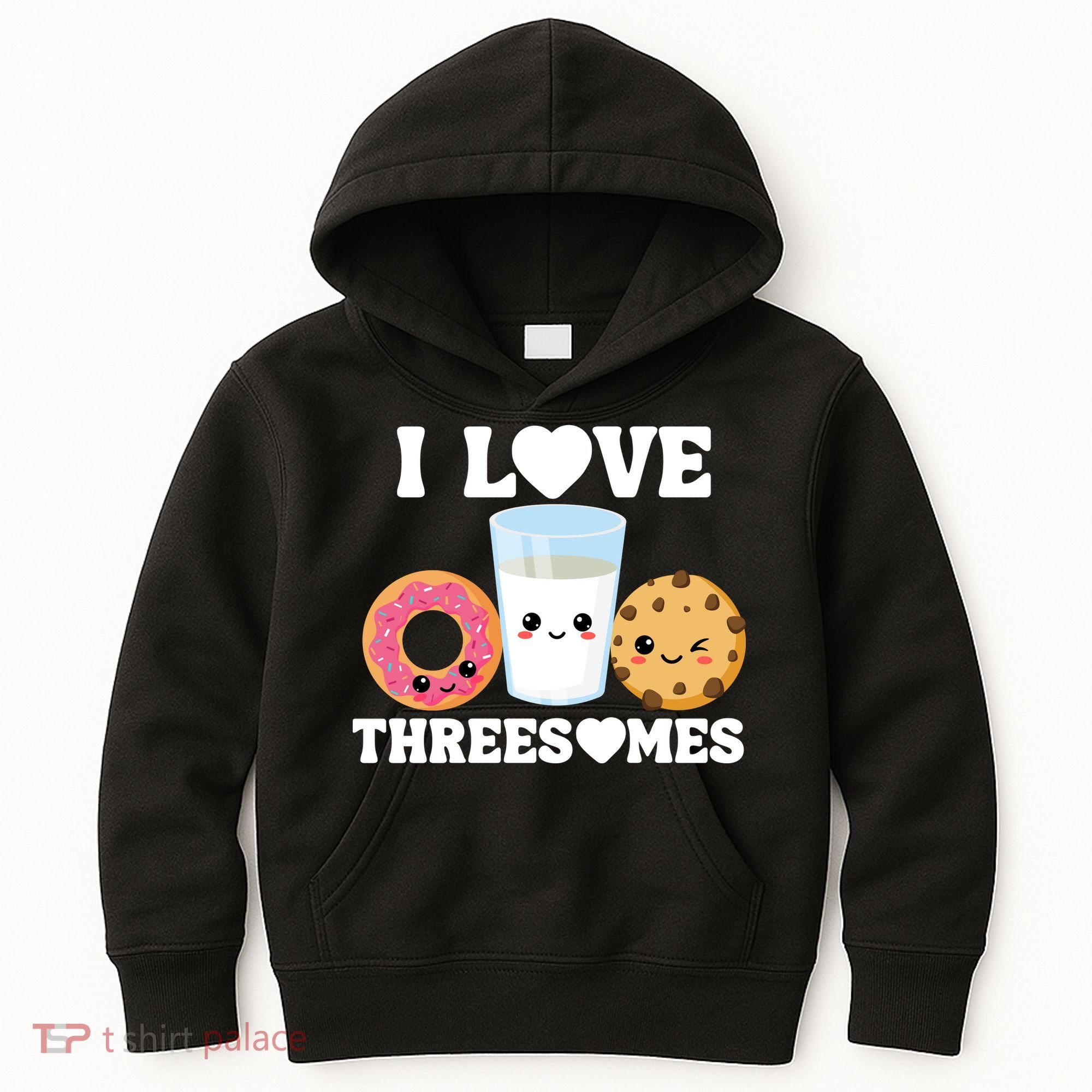 I Love Threesomes Donut Cookie Milk Valentine Pun Kids Hoodie