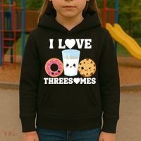 I Love Threesomes Donut Cookie Milk Valentine Pun Kids Hoodie thumb 3