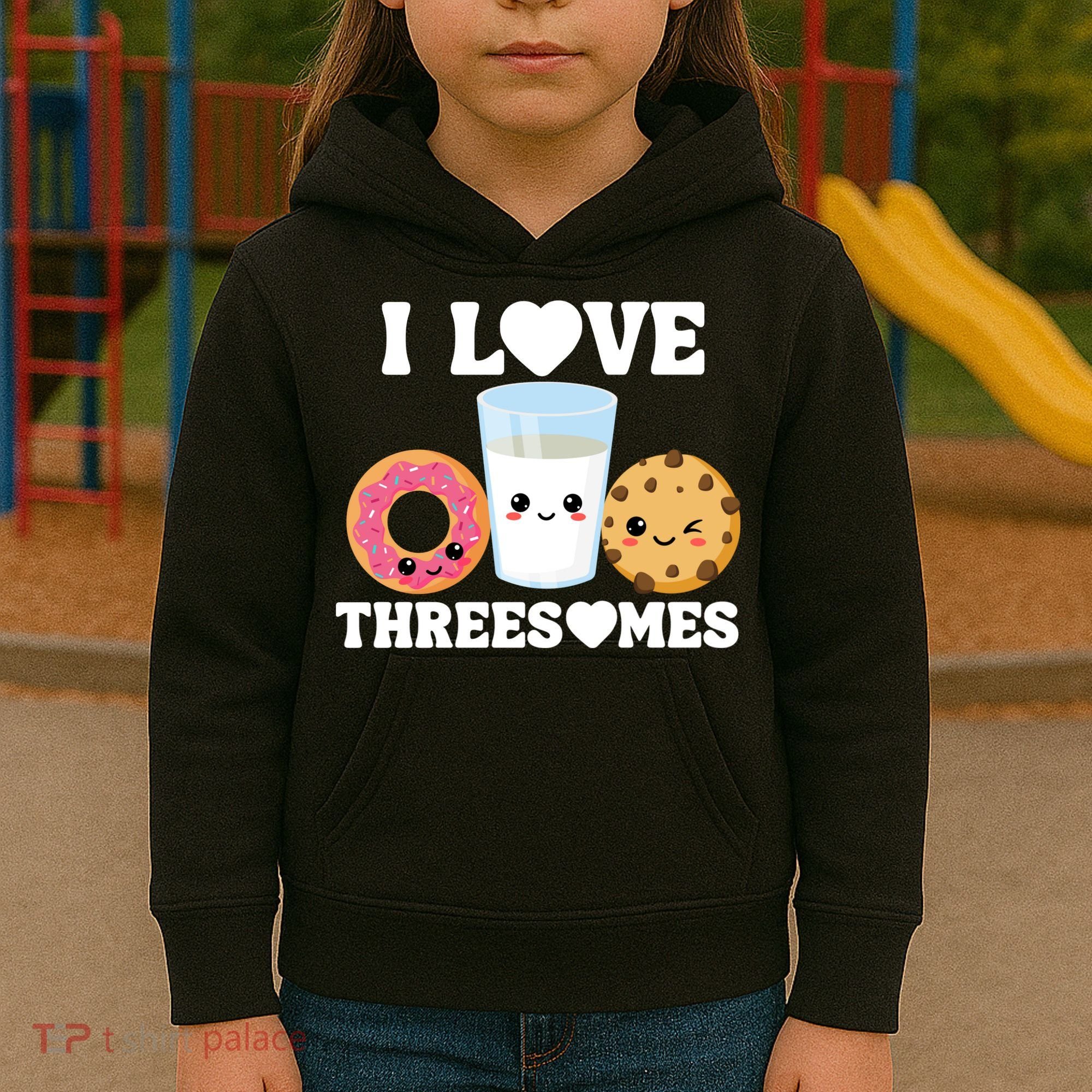 I Love Threesomes Donut Cookie Milk Valentine Pun Kids Hoodie