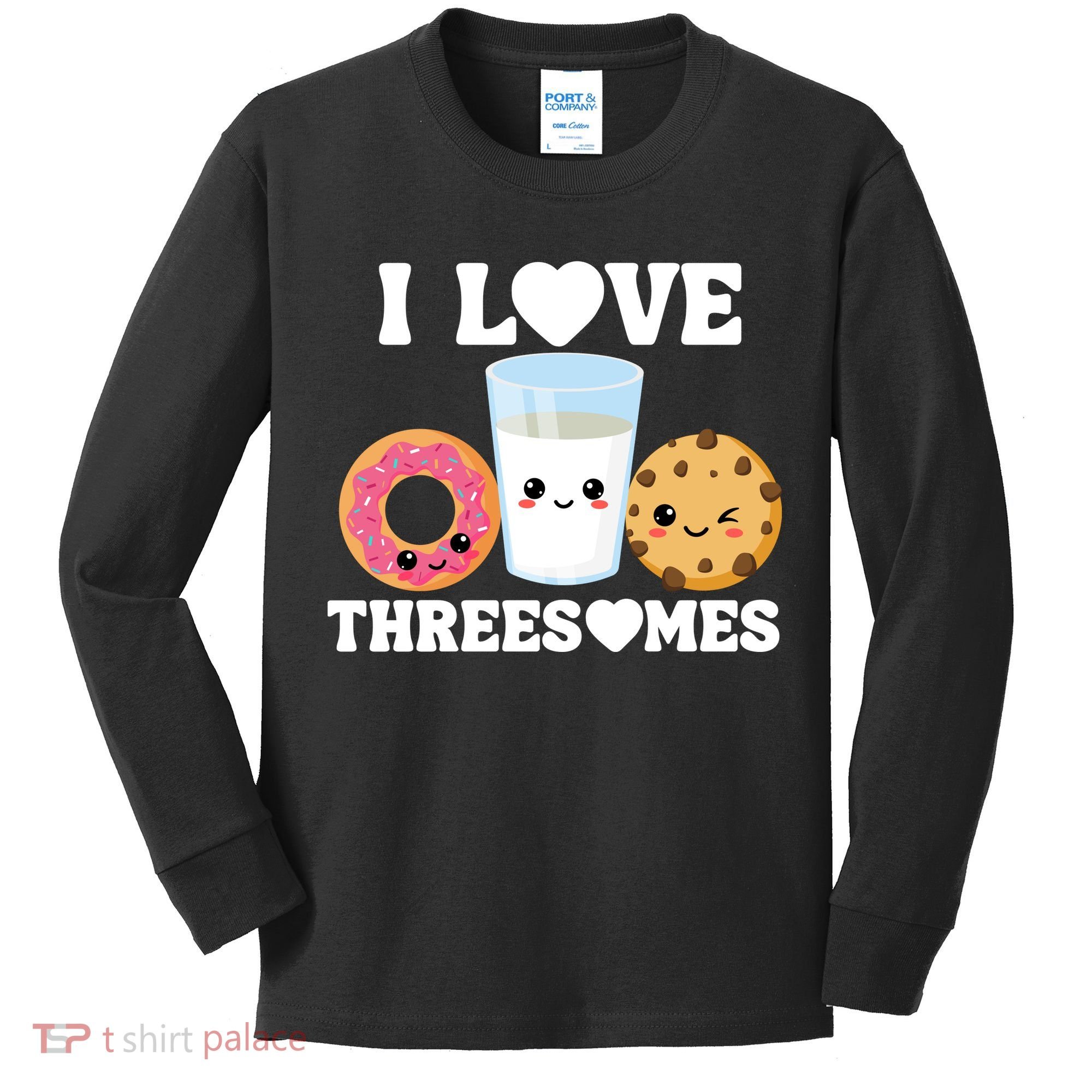I Love Threesomes Donut Cookie Milk Valentine Pun Kids Long Sleeve Shirt