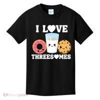 I Love Threesomes Donut Cookie Milk Valentine Pun Kids T-Shirt thumb 0