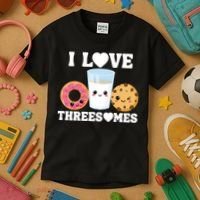 I Love Threesomes Donut Cookie Milk Valentine Pun Kids T-Shirt thumb 3
