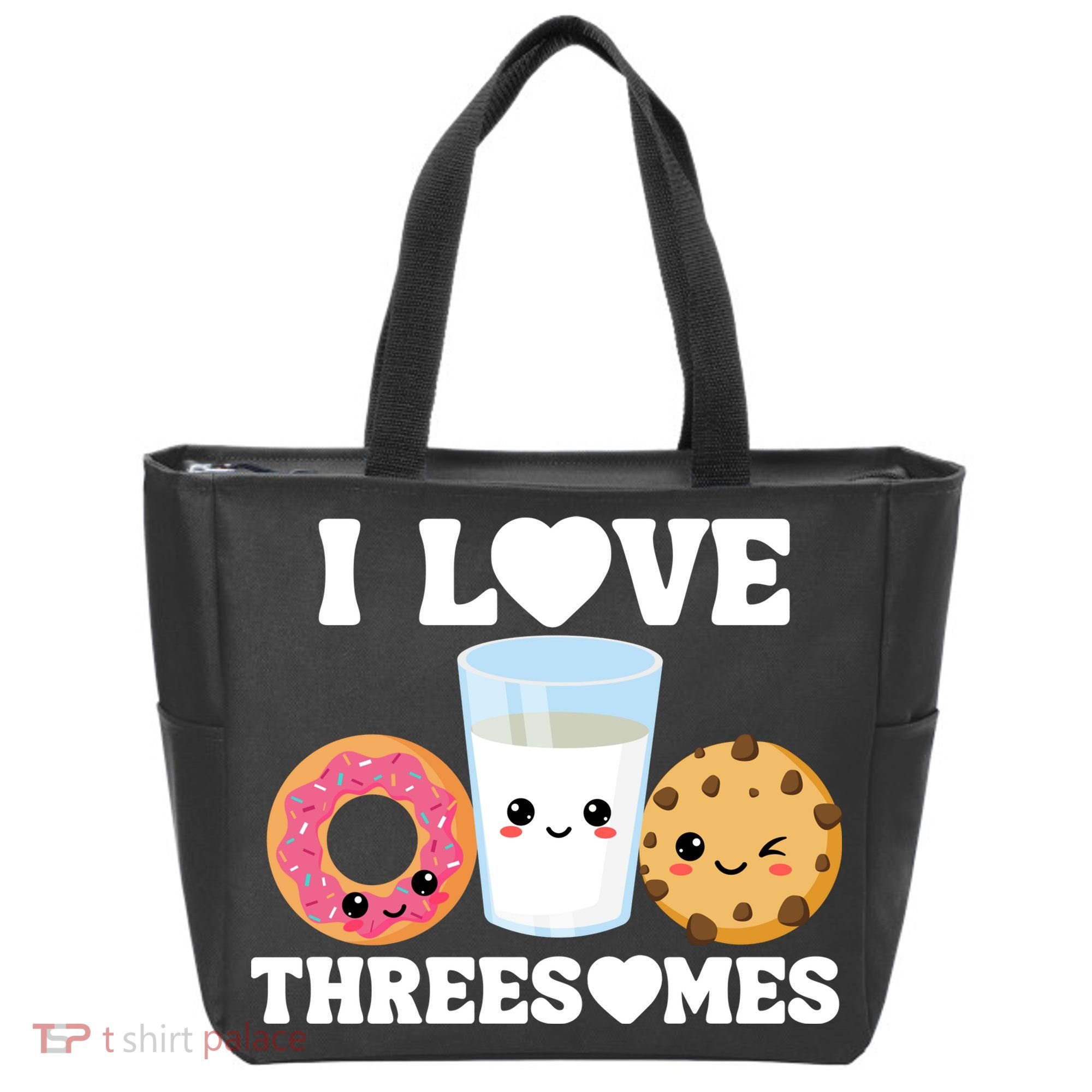 I Love Threesomes Donut Cookie Milk Valentine Pun Tote Bag