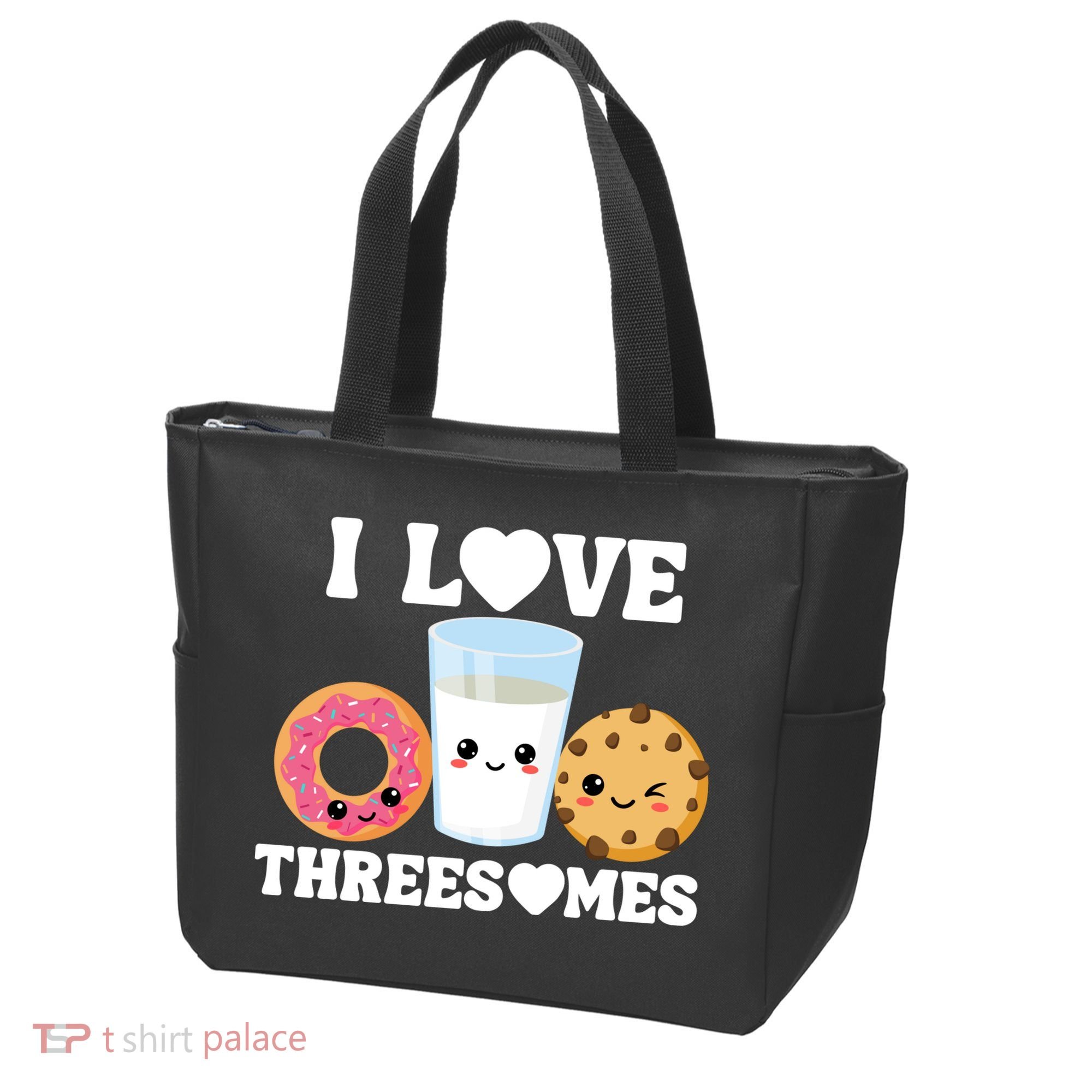 I Love Threesomes Donut Cookie Milk Valentine Pun Tote Bag