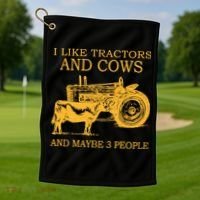 I Like Tractors And Cows And Maybe 3 People Farmer Golf Towel thumb 1