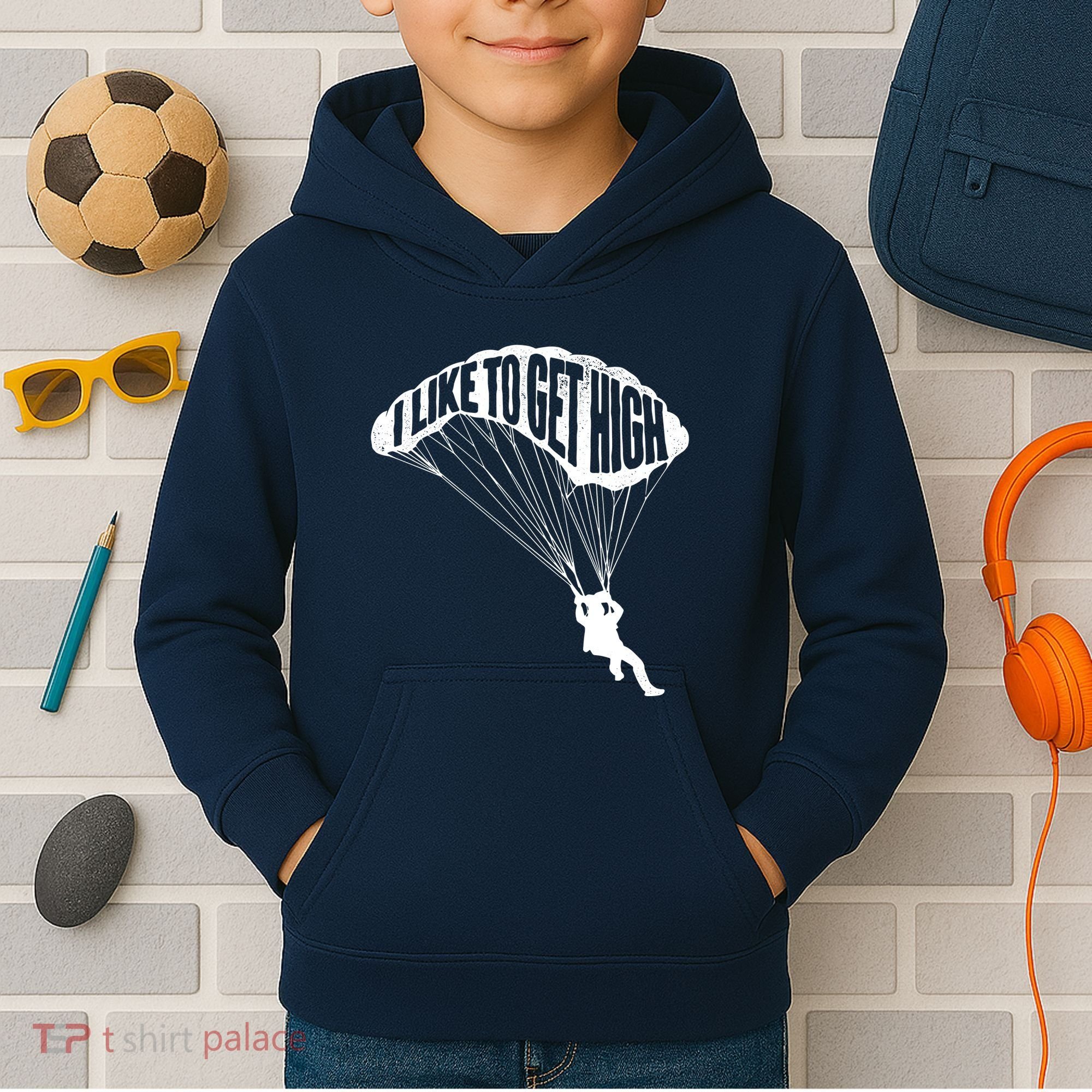 I Like To Get High Skydiver Parachutist Skydive Parachute Kids Hoodie