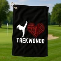 I Love Taekwondo Black Belt Funny Gift Golf Towel thumb 1