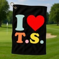 I Love T.S I Heart T.S Funny Golf Towel thumb 1