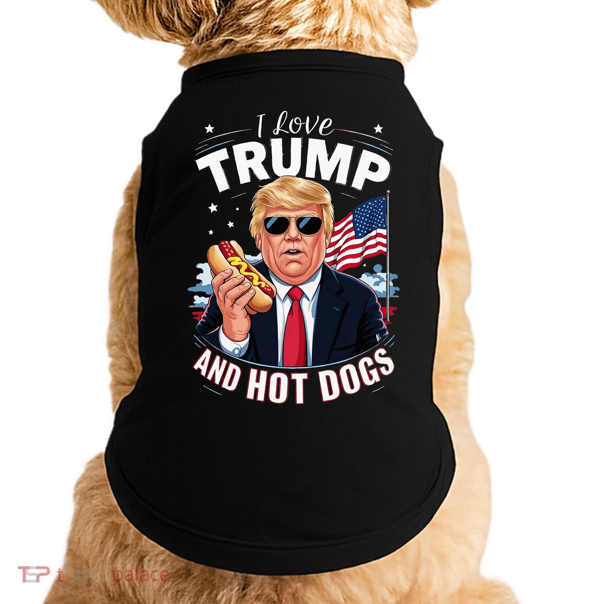 I Love Trump And Hot Dogs Hilarious Conservative Doggie Tank
