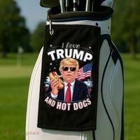 I Love Trump And Hot Dogs Hilarious Conservative Golf Towel thumb 2
