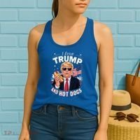 I Love Trump And Hot Dogs Hilarious Conservative Women's Tank Top thumb 2