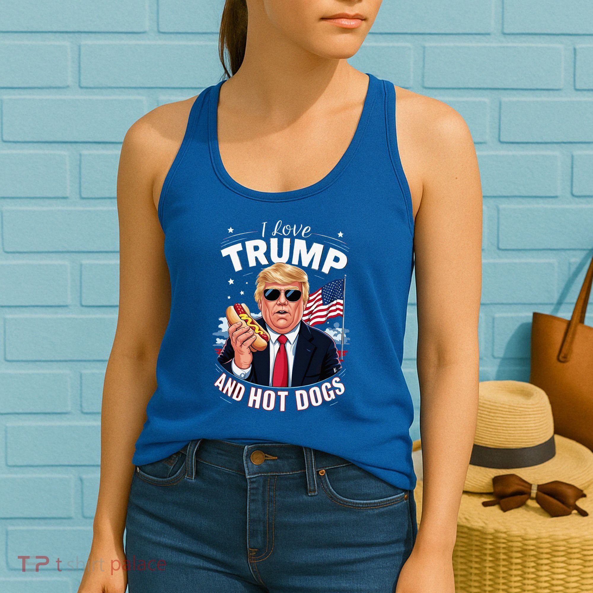 I Love Trump And Hot Dogs Hilarious Conservative Women's Tank Top