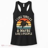 I Like Turtles And Maybe 3 People Turtle Reptile Lover Retro Women's Tank Top thumb 0