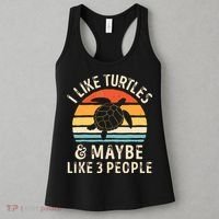 I Like Turtles And Maybe 3 People Turtle Reptile Lover Retro Women's Tank Top thumb 3