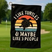 I Like Turtles And Maybe 3 People Turtle Reptile Lover Retro Golf Towel thumb 1
